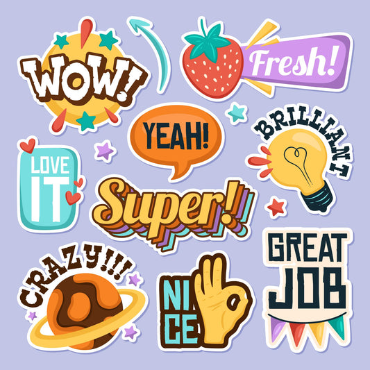 Sheet of 10 Printable Mixed Word Stickers