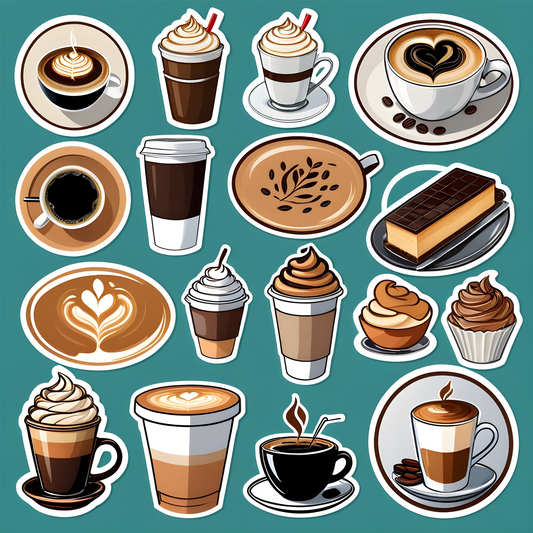 Sheet of 17 Printable Coffee Stickers